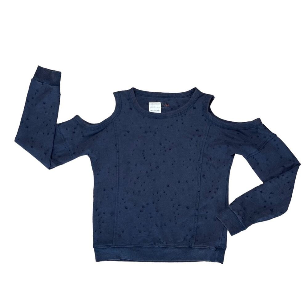 HUDSON KIDS Black Grey Sheldon Cold Shoulder Distressed Sweatshirt Girls Size XL